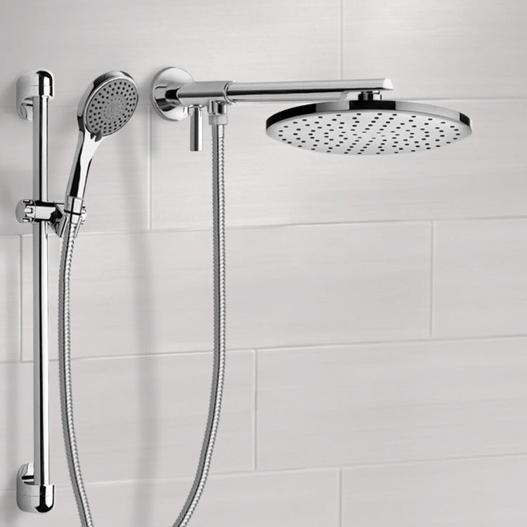 Dual Shower Head Set With 2-Way Diverter Shower Head Arm and Sliding Rail