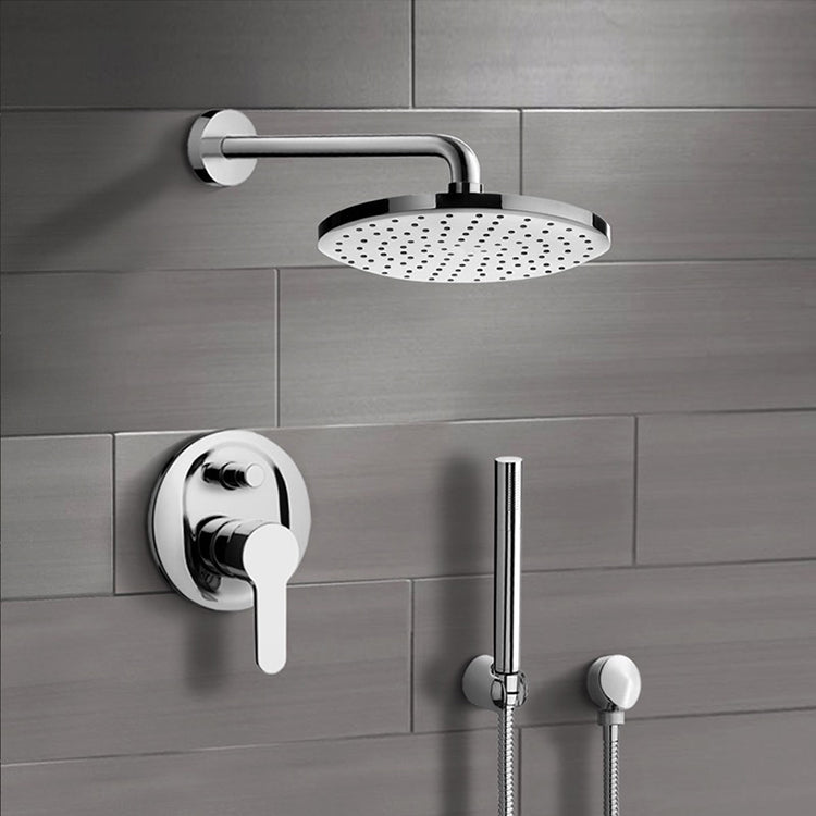 Chrome Shower System with 12" Rain Shower Head and Hand Shower
