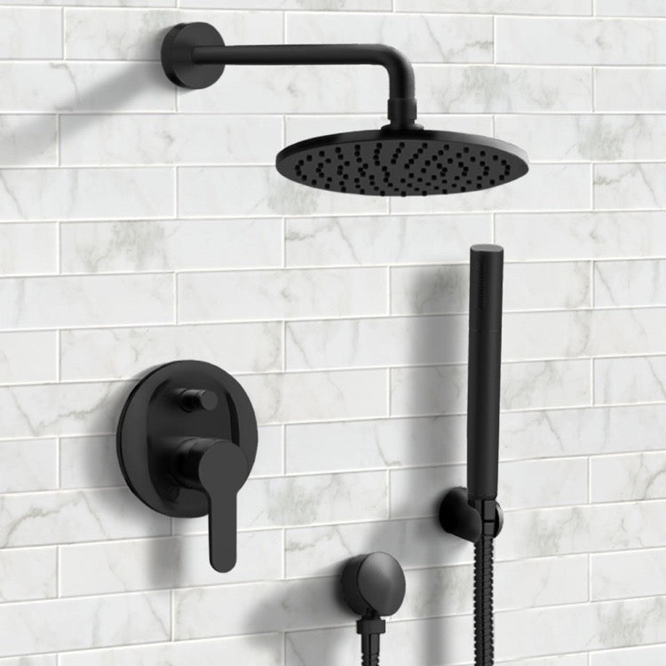 Matte Black Shower System with 8" Rain Shower Head and Hand Shower