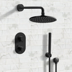 Matte Black Thermostatic Shower System with 8" Rain Shower Head and Hand Shower