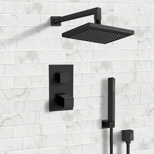Matte Black Thermostatic Shower System with 8" Rain Shower Head and Hand Shower