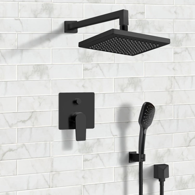 Matte Black Shower System with 8" Rain Shower Head and Hand Shower