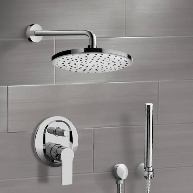 Chrome Shower System With Rain Shower Head and Hand Shower