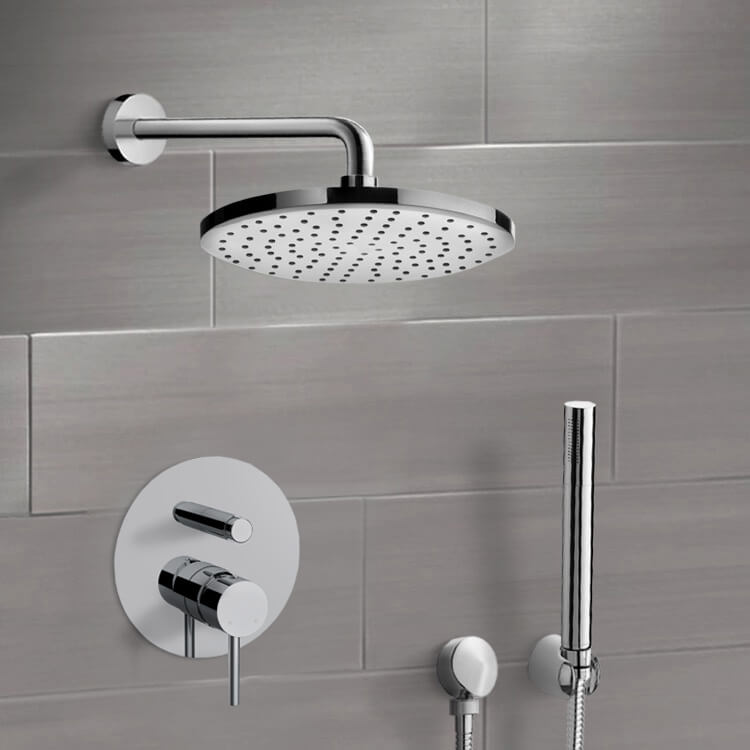 Chrome Shower System With Rain Shower Head and Hand Shower