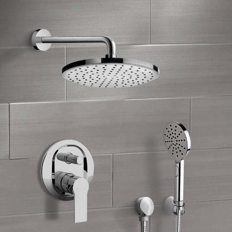Chrome Shower System With 12" Rain Shower Head and Hand Shower