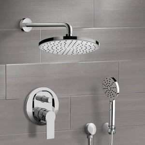 Chrome Shower System With 12" Rain Shower Head and Hand Shower
