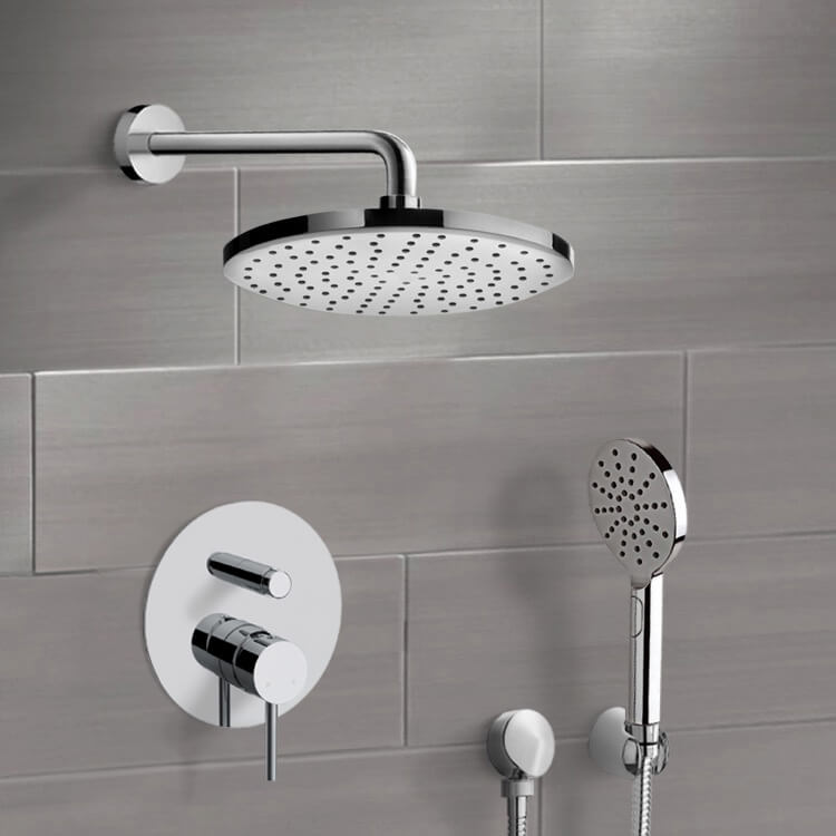 Chrome Shower System With Rain Shower Head and Hand Shower