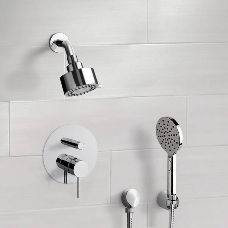 Chrome Shower System with Multi Function Shower Head and Hand Shower