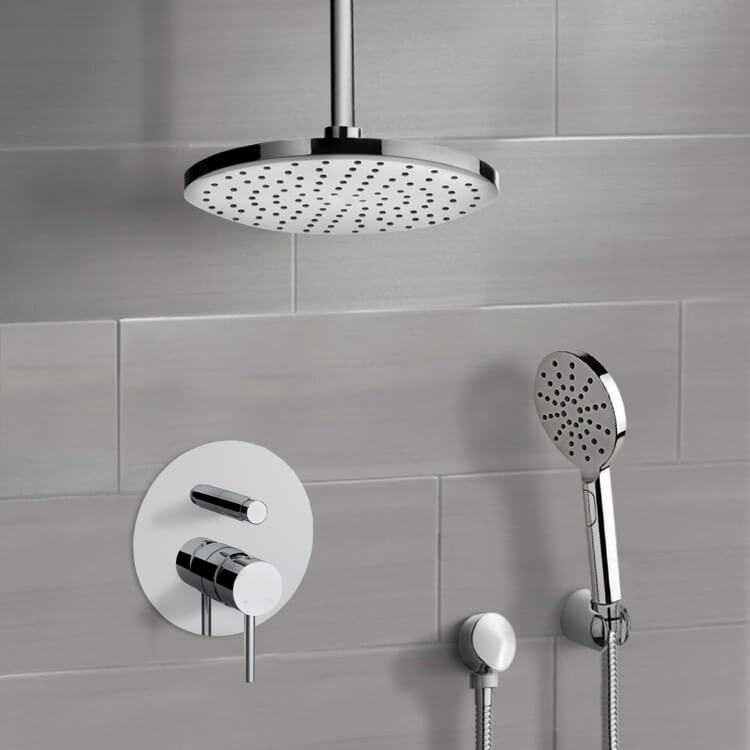 Chrome Shower System With 8" Rain Ceiling Shower Head and Hand Shower