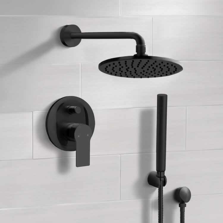 Matte Black Shower System With 8" Rain Shower Head and Hand Shower