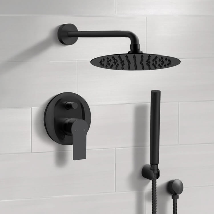 Matte Black Shower System With Rain Shower Head and Hand Shower