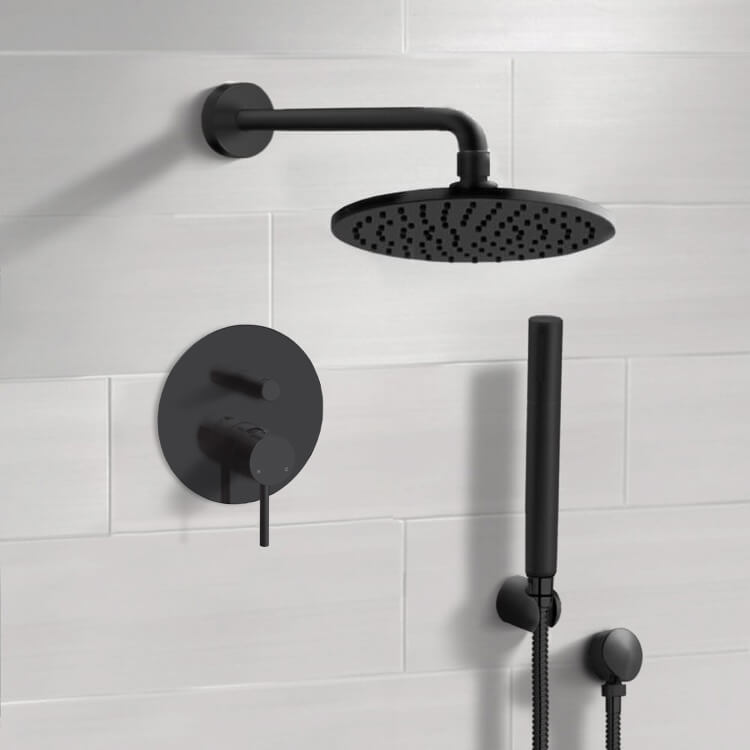 Matte Black Shower System With 8" Rain Shower Head and Hand Shower