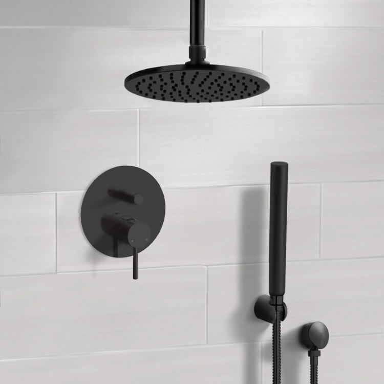 Matte Black Shower System With 8" Rain Ceiling Shower Head and Hand Shower