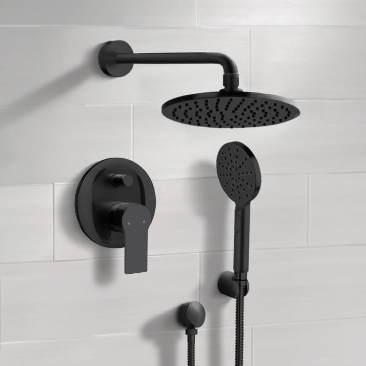 Matte Black Shower System With 8" Rain Shower Head and Hand Shower