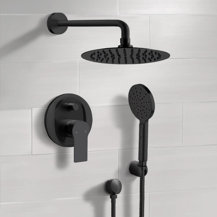 Matte Black Shower System With Rain Shower Head and Hand Shower