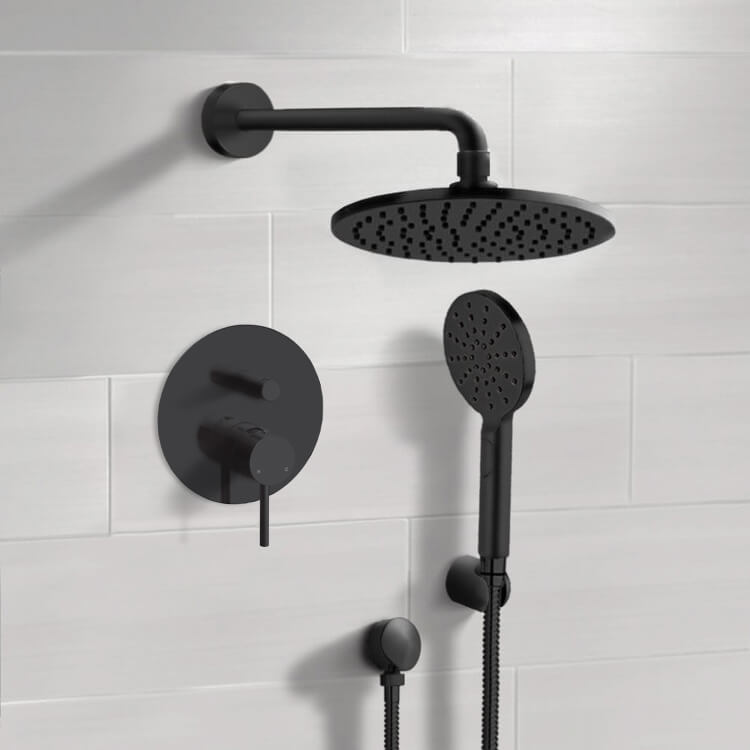 Matte Black Shower System With 8" Rain Shower Head and Hand Shower
