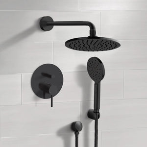 Matte Black Shower System With 8" Rain Shower Head and Hand Shower