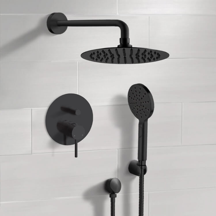 Matte Black Shower System With 10" Rain Shower Head and Hand Shower