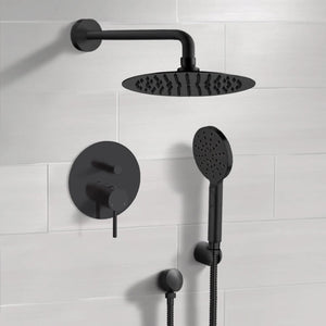 Matte Black Shower System With 12" Rain Shower Head and Hand Shower