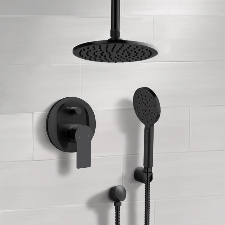 Matte Black Shower System With 8" Rain Ceiling Shower Head and Hand Shower