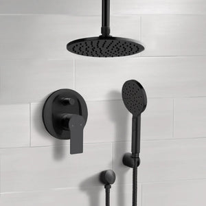 Matte Black Shower System With 8" Rain Ceiling Shower Head and Hand Shower
