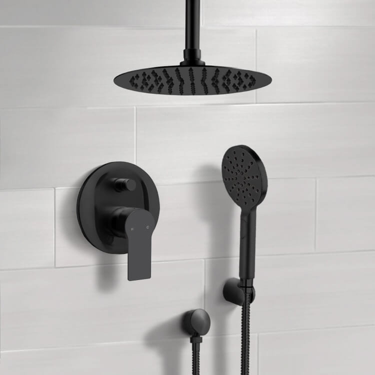 Matte Black Shower System With 10" Rain Ceiling Shower Head and Hand Shower