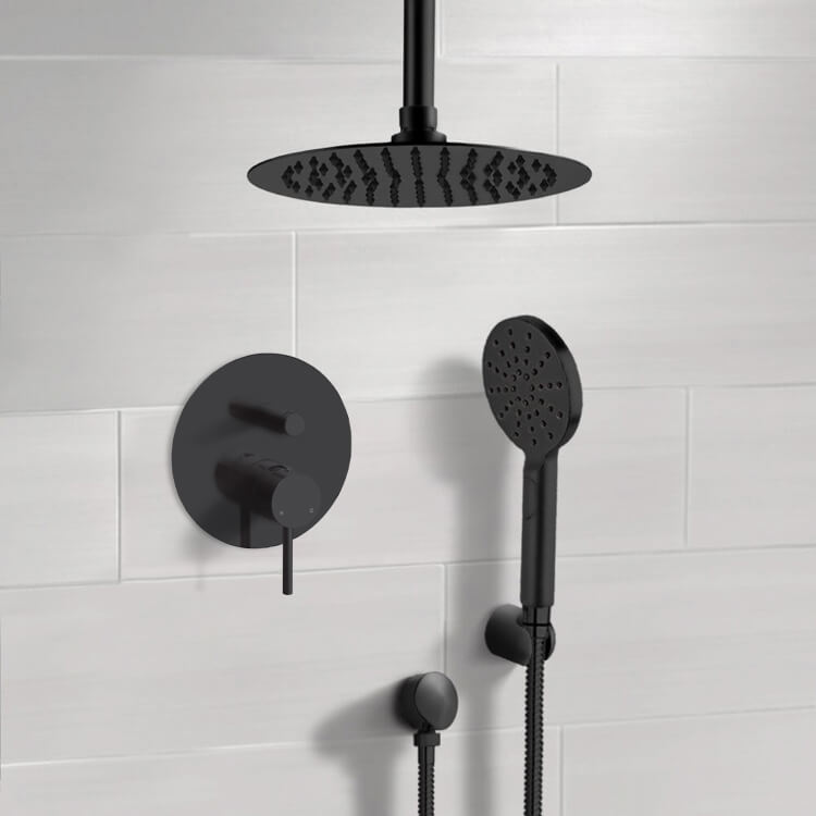 Matte Black Shower System With 10" Rain Ceiling Shower Head and Hand Shower