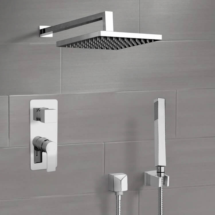 Chrome Shower System With Rain Shower Head and Hand Shower