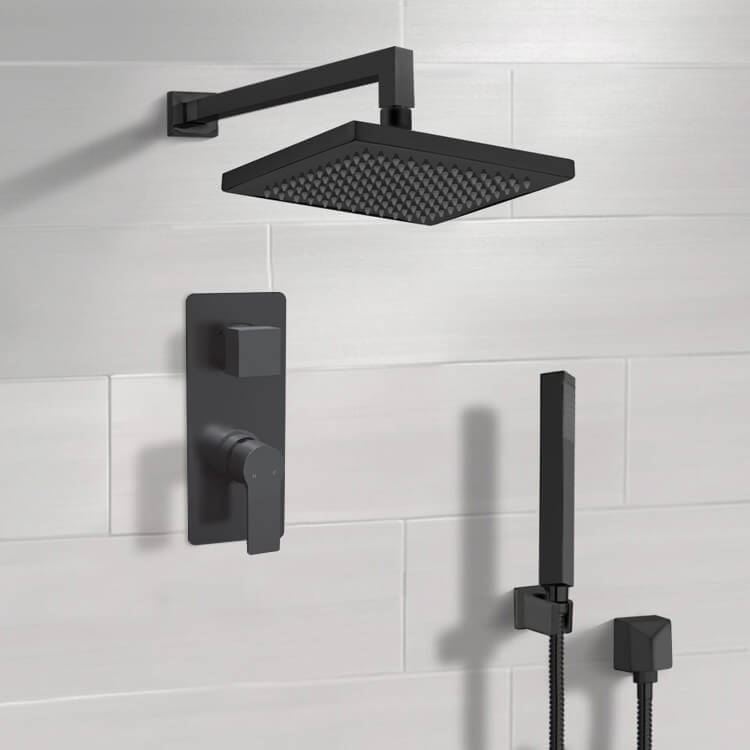 Matte Black Shower System With 8" Rain Shower Head and Hand Shower