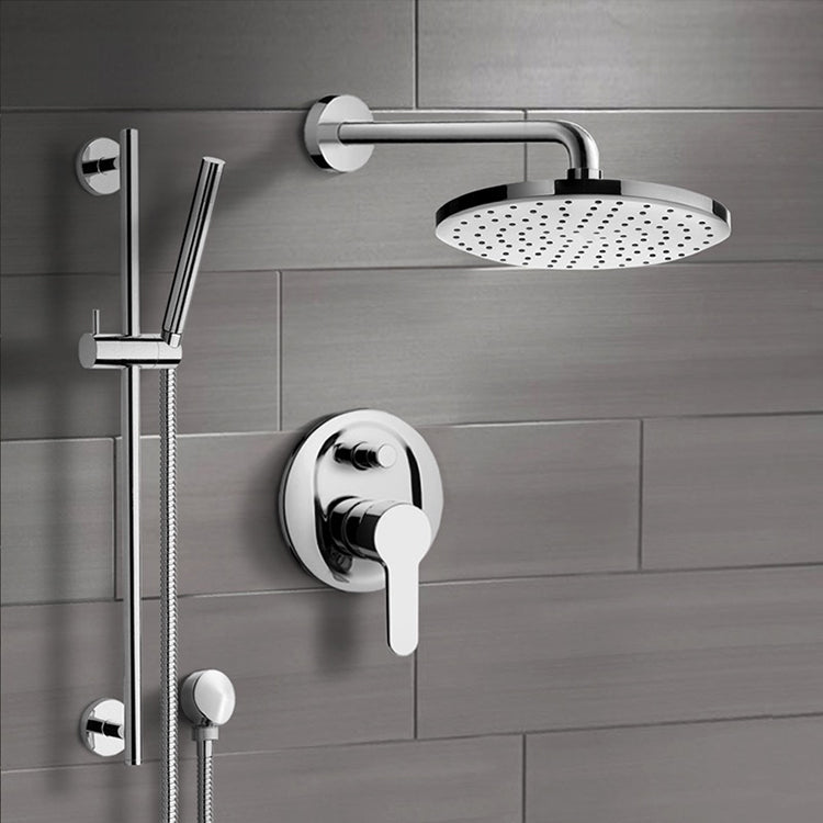 Chrome Shower System with 8" Rain Shower Head and Hand Shower