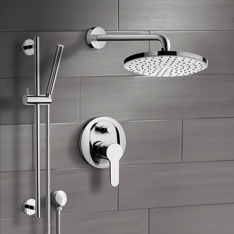 Chrome Shower System with 12" Rain Shower Head and Hand Shower