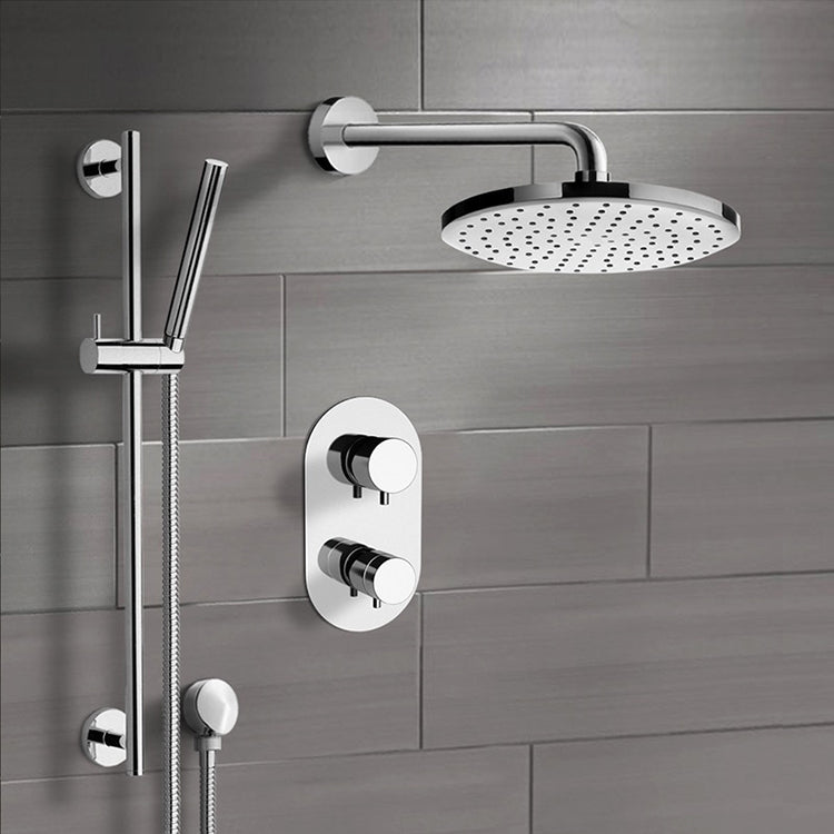 Chrome Thermostatic Shower System with 12" Rain Shower Head and Hand Shower