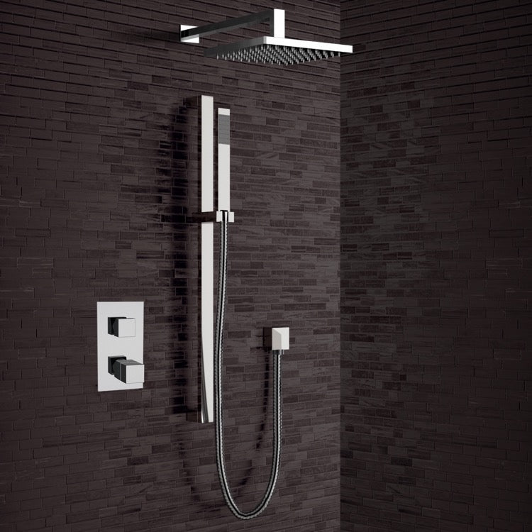 Chrome Thermostatic Shower System with 12" Rain Shower Head and Hand Shower