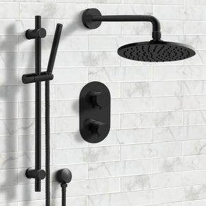 Matte Black Thermostatic Shower System with 8" Rain Shower Head and Hand Shower