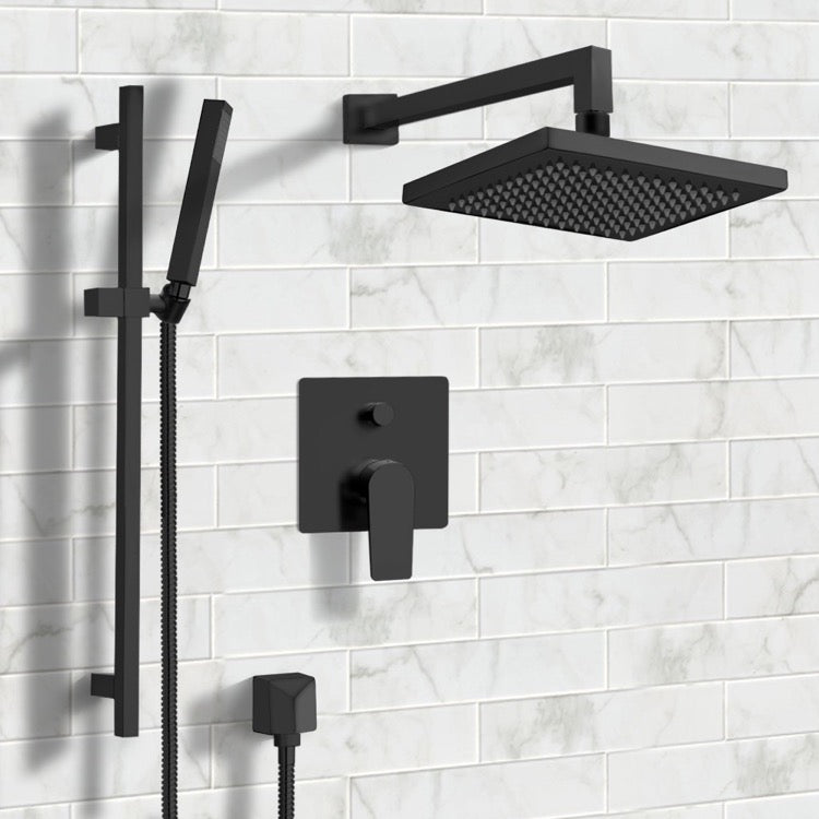 Matte Black Shower System with 8" Rain Shower Head and Hand Shower