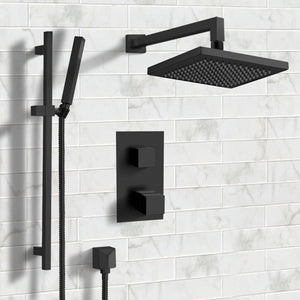 Matte Black Thermostatic Shower System with 8" Rain Shower Head and Hand Shower
