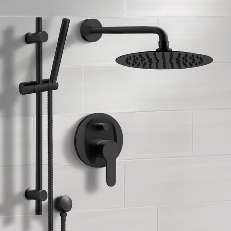 Matte Black Shower System With 10" Rain Shower Head and Hand Shower