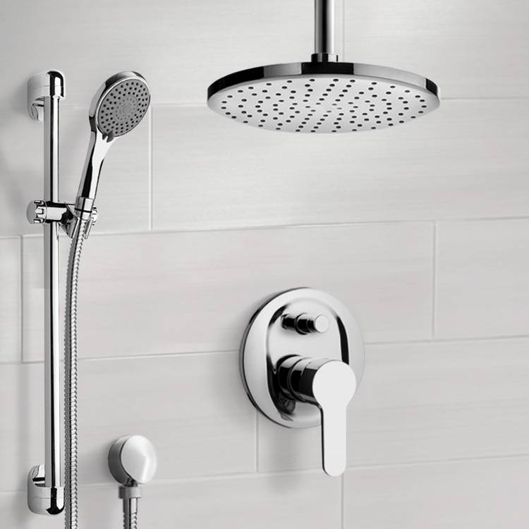 Chrome Shower Set with Rain Ceiling Shower Head and Hand Shower