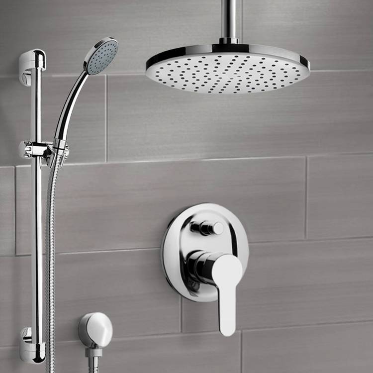 Chrome Shower Set with 10" Rain Ceiling Shower Head and Hand Shower