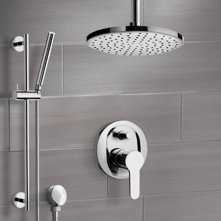 Chrome Shower Set with 8" Rain Ceiling Shower Head and Hand Shower