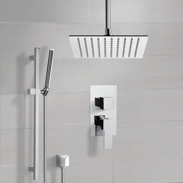 Chrome Ceiling Shower System With 10" Rain Shower Head and Hand Shower