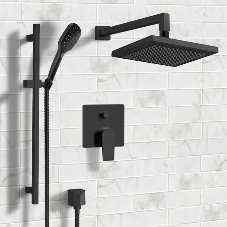 Matte Black Shower System with 8" Rain Shower Head and Hand Shower