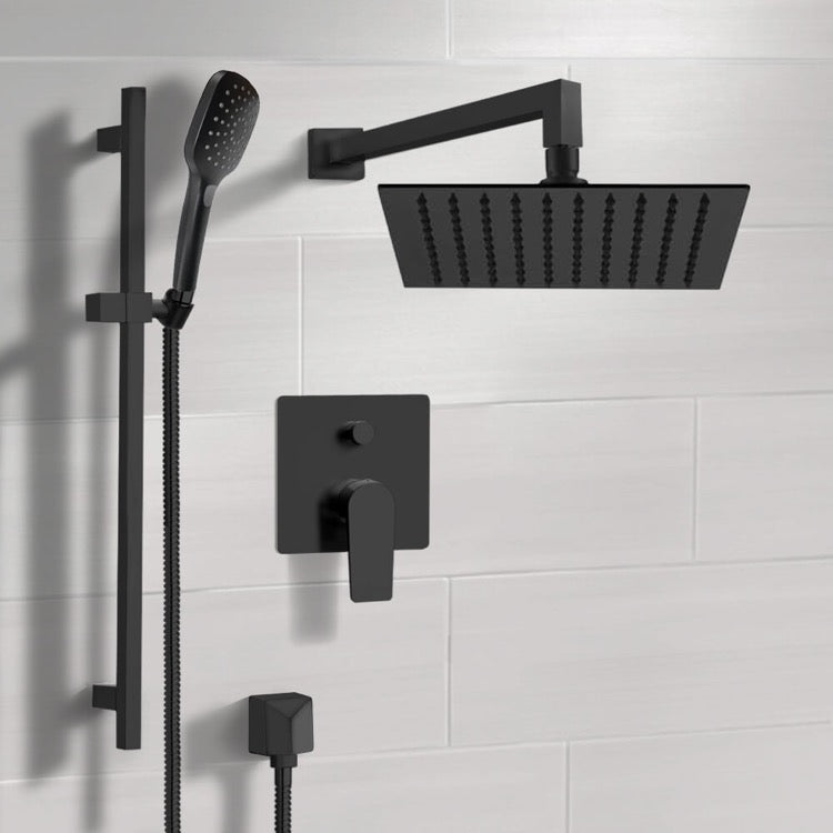 Matte Black Shower Set With 10" Rain Shower Head and Hand Shower