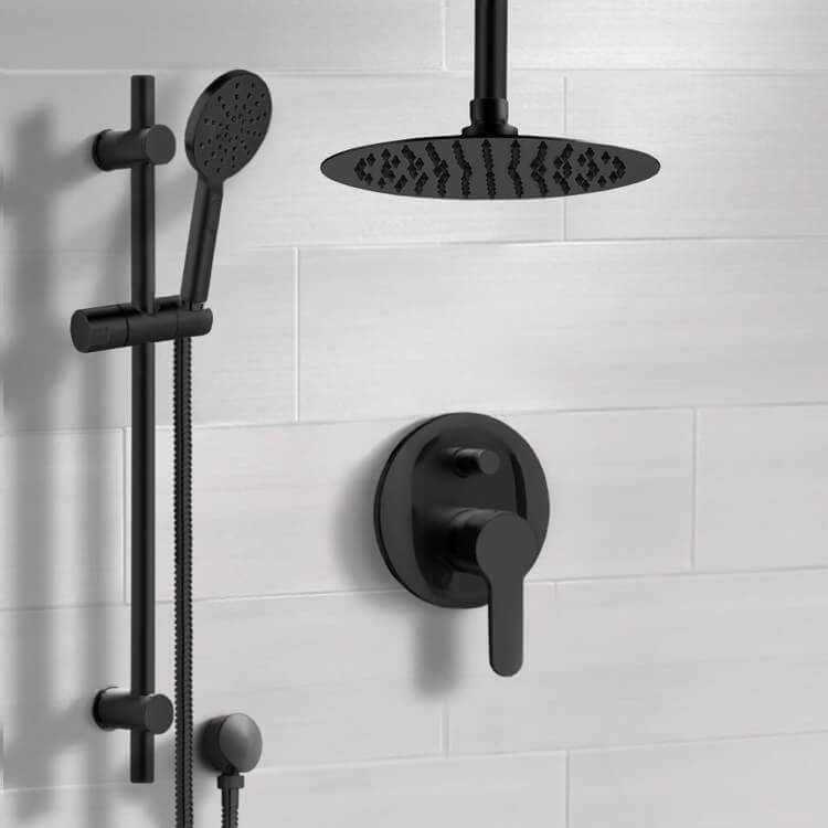 Matte Black Ceiling Shower Set with Rain Shower Head and Hand Shower