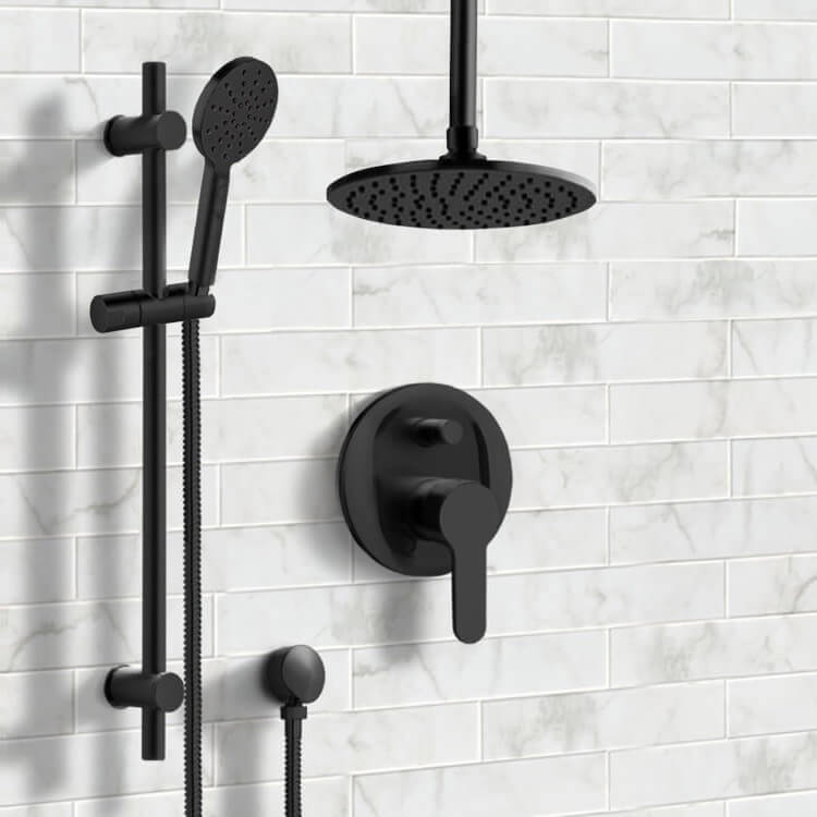 Matte Black Ceiling Shower Set with 8" Rain Shower Head and Multi Function Hand Shower