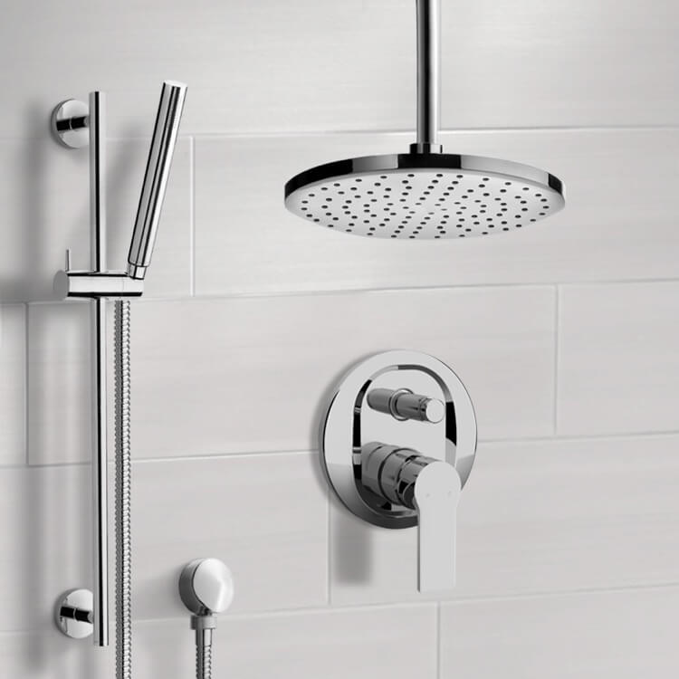 Chrome Shower Set With Rain Ceiling Shower Head and Hand Shower
