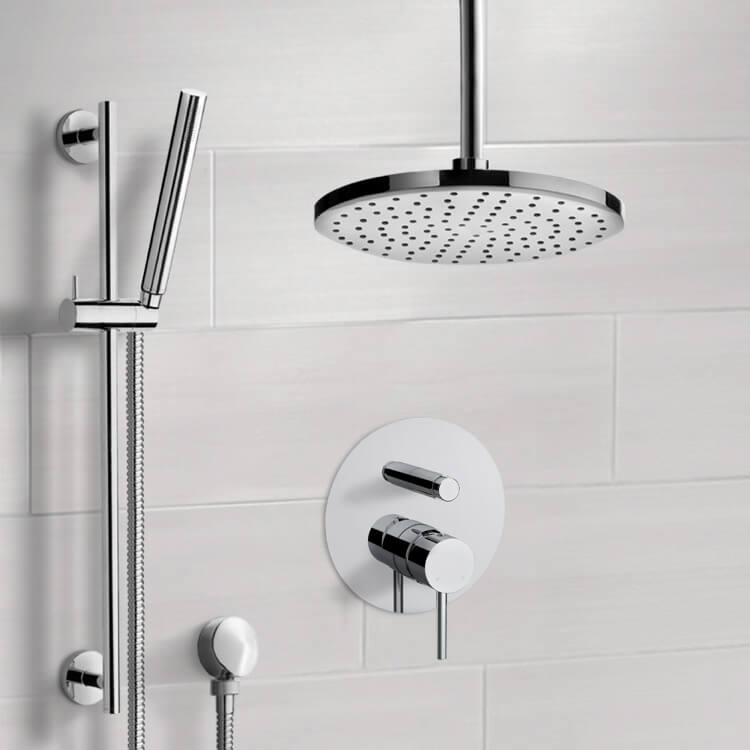 Chrome Shower Set With Rain Ceiling Shower Head and Hand Shower