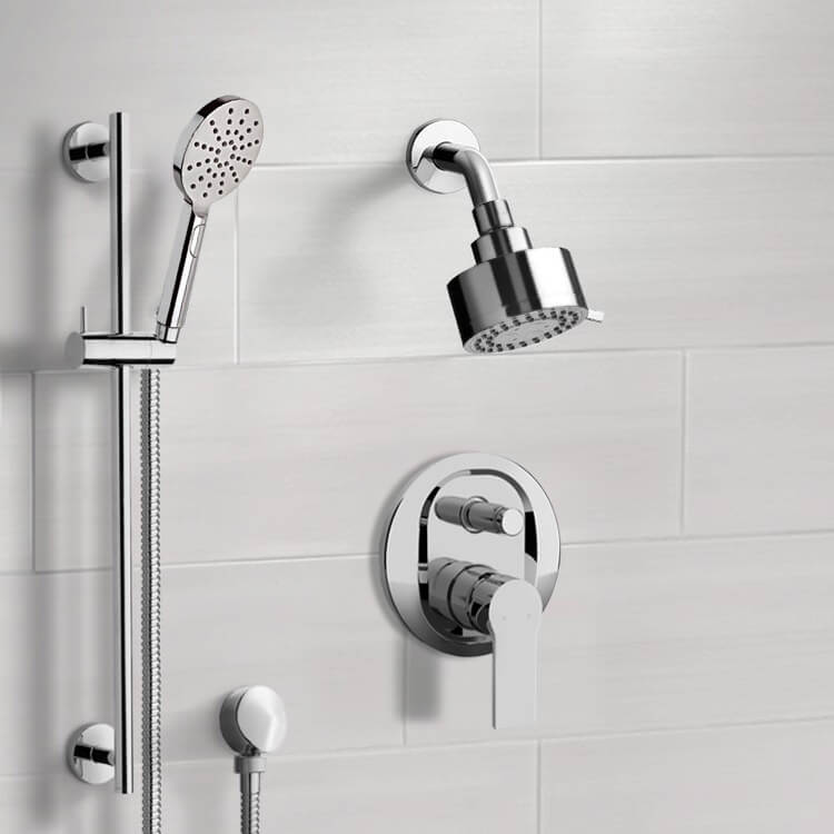 Chrome Shower Set with Multi Function Shower Head and Hand Shower