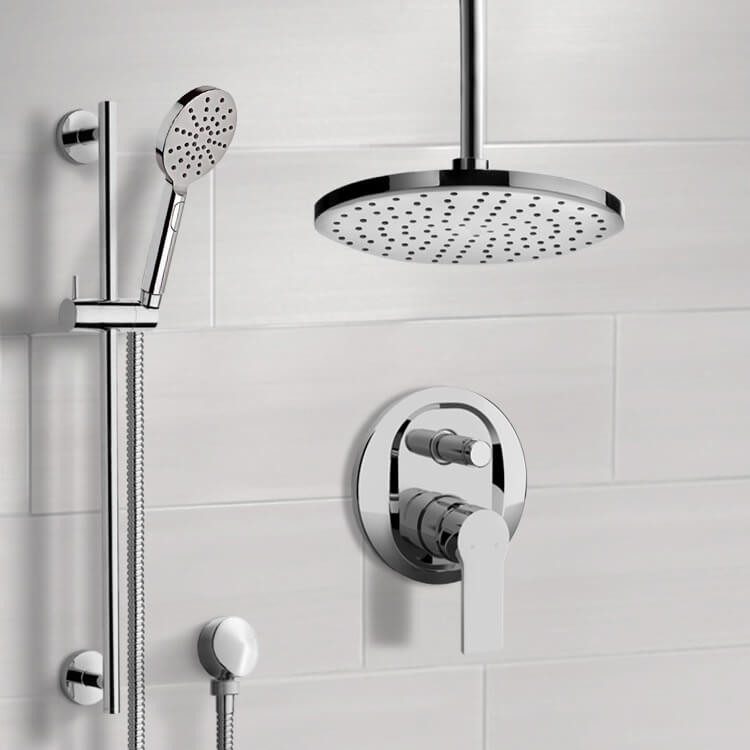 Chrome Shower Set With Rain Ceiling Shower Head and Hand Shower