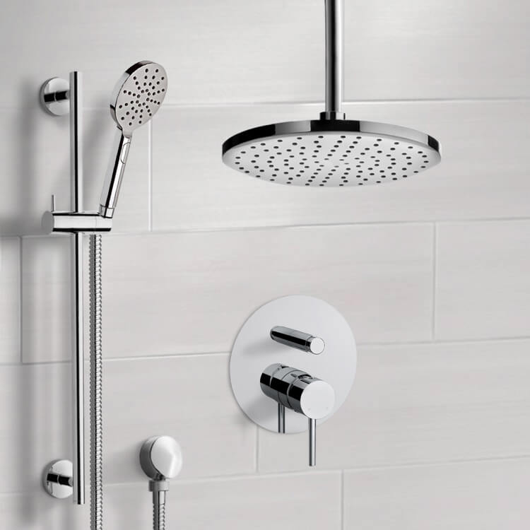 Chrome Shower Set With Rain Ceiling Shower Head and Hand Shower